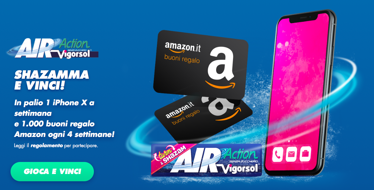 Con Air Action Vigorsol Vinci un IphoneX a settimana e 1.000 Amazon cards al mese